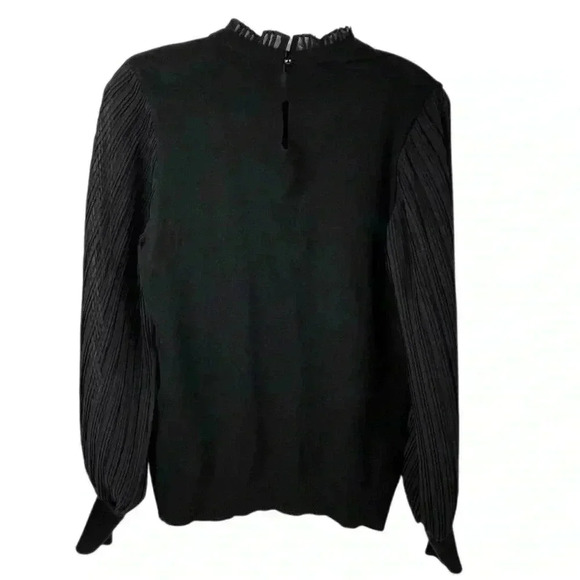 Sioni Women's Black Sheer Pleated Sleeve Mock Neck Blouse Size M - Picture 3 of 13